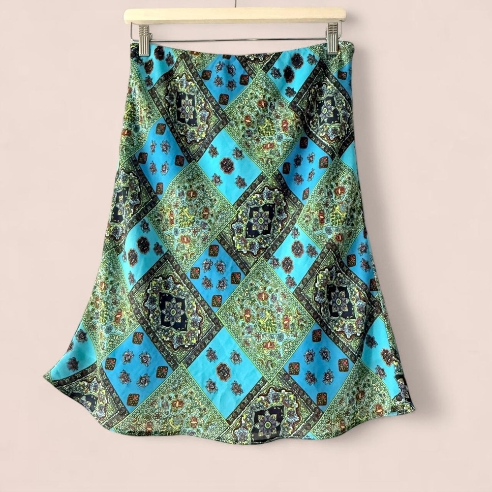 S.C. & Co. Women's Medium Turquoise Patchwork Paisley Midi Skirt